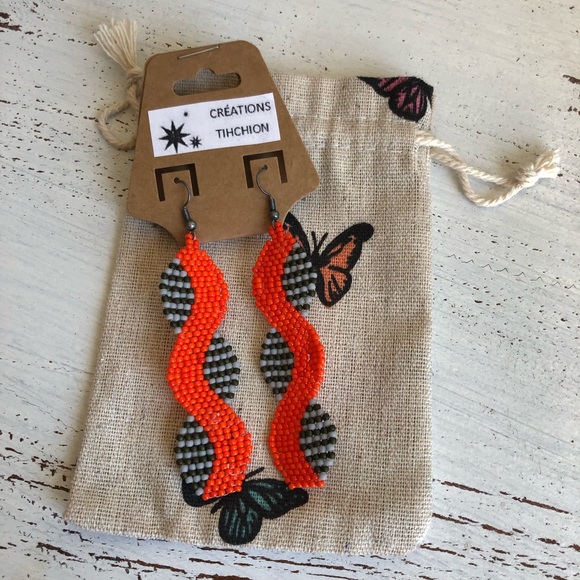 Handmade earrings in orange, gray and green - Picture 4 of 5